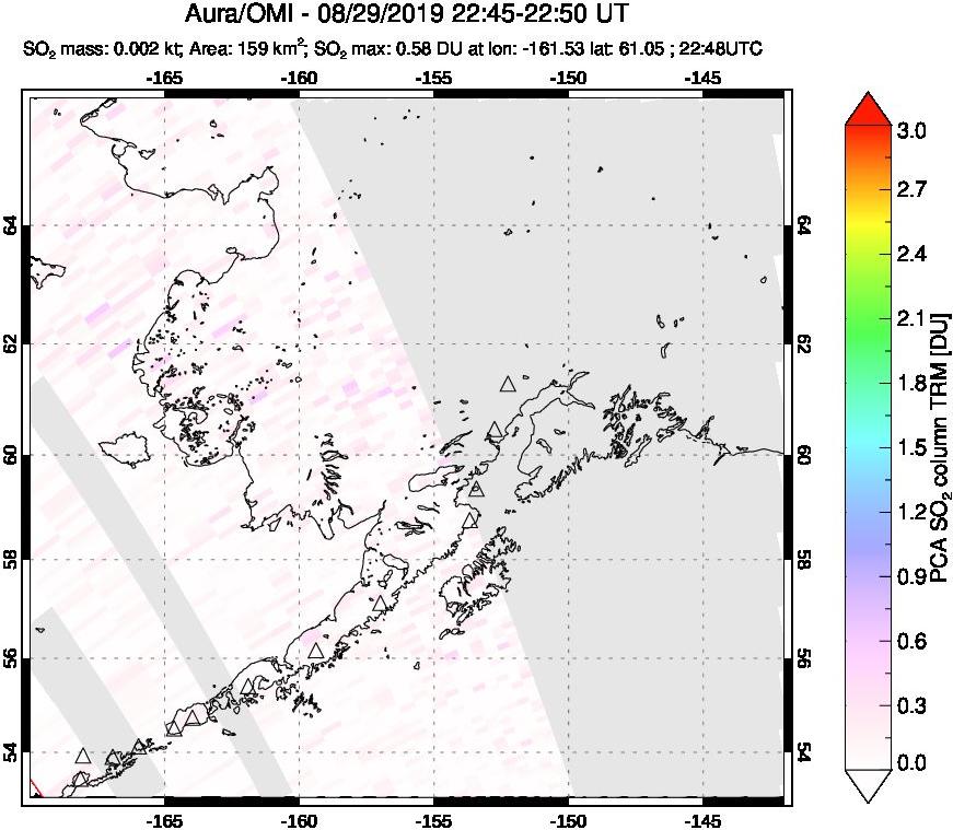 A sulfur dioxide image over Alaska, USA on Aug 29, 2019.