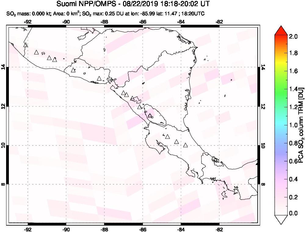 A sulfur dioxide image over Central America on Aug 22, 2019.