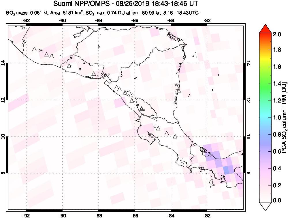 A sulfur dioxide image over Central America on Aug 26, 2019.