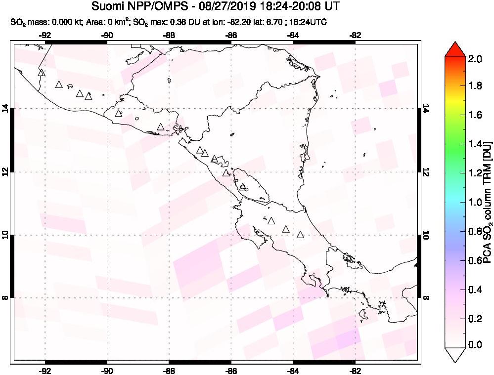 A sulfur dioxide image over Central America on Aug 27, 2019.
