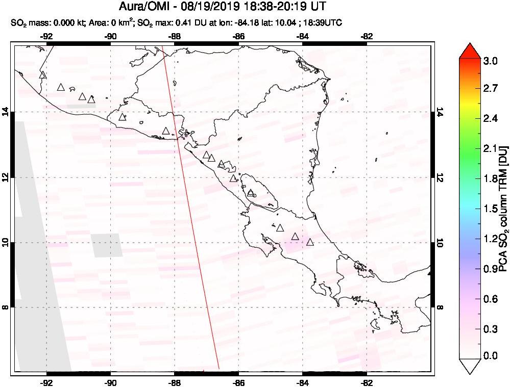 A sulfur dioxide image over Central America on Aug 19, 2019.