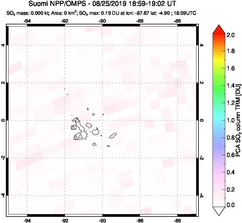A sulfur dioxide image over Galápagos Islands on Aug 25, 2019.