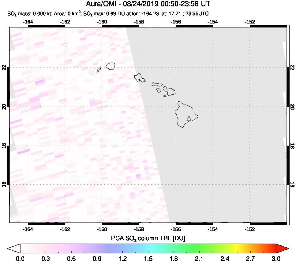A sulfur dioxide image over Hawaii, USA on Aug 24, 2019.