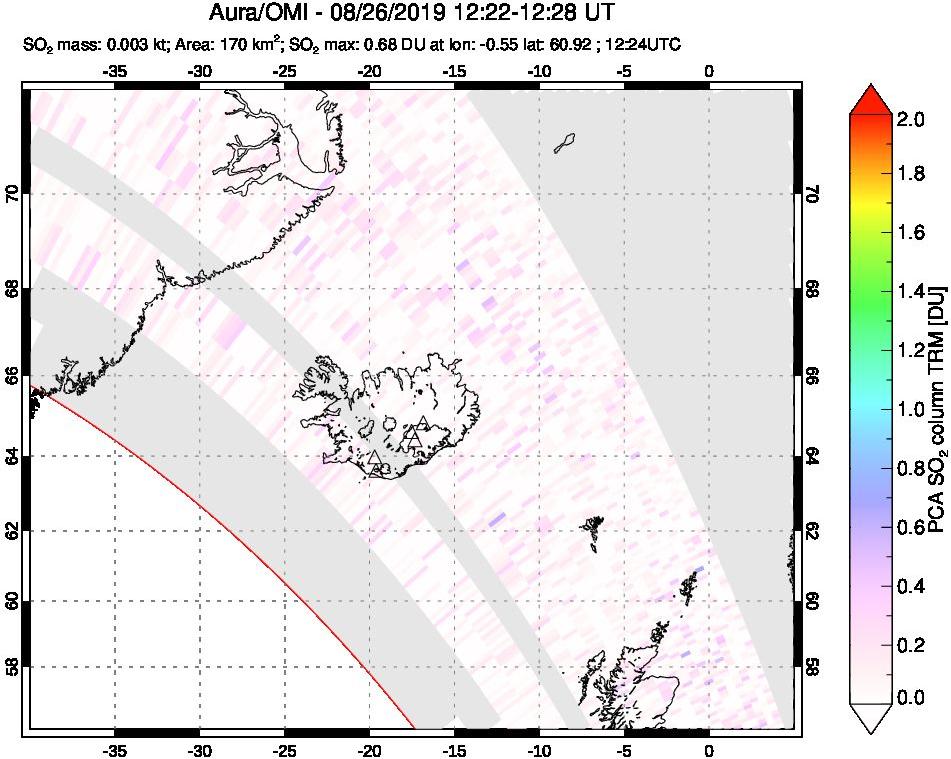 A sulfur dioxide image over Iceland on Aug 26, 2019.