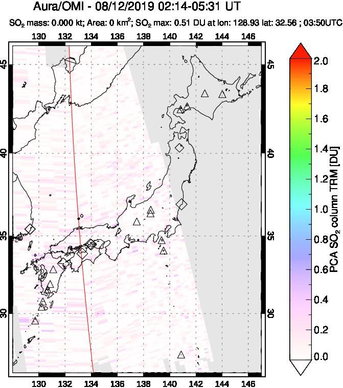 A sulfur dioxide image over Japan on Aug 12, 2019.