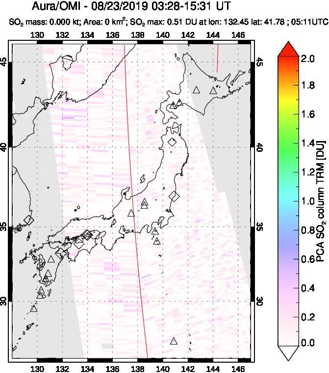 A sulfur dioxide image over Japan on Aug 23, 2019.