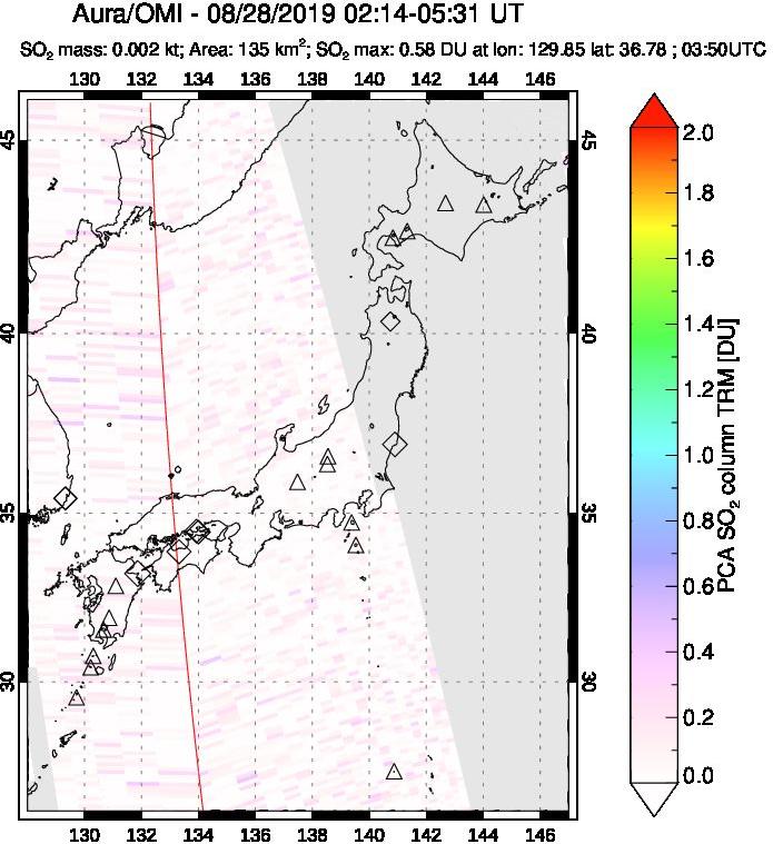 A sulfur dioxide image over Japan on Aug 28, 2019.