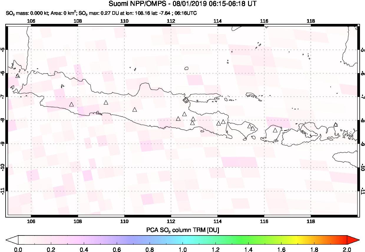 A sulfur dioxide image over Java, Indonesia on Aug 01, 2019.
