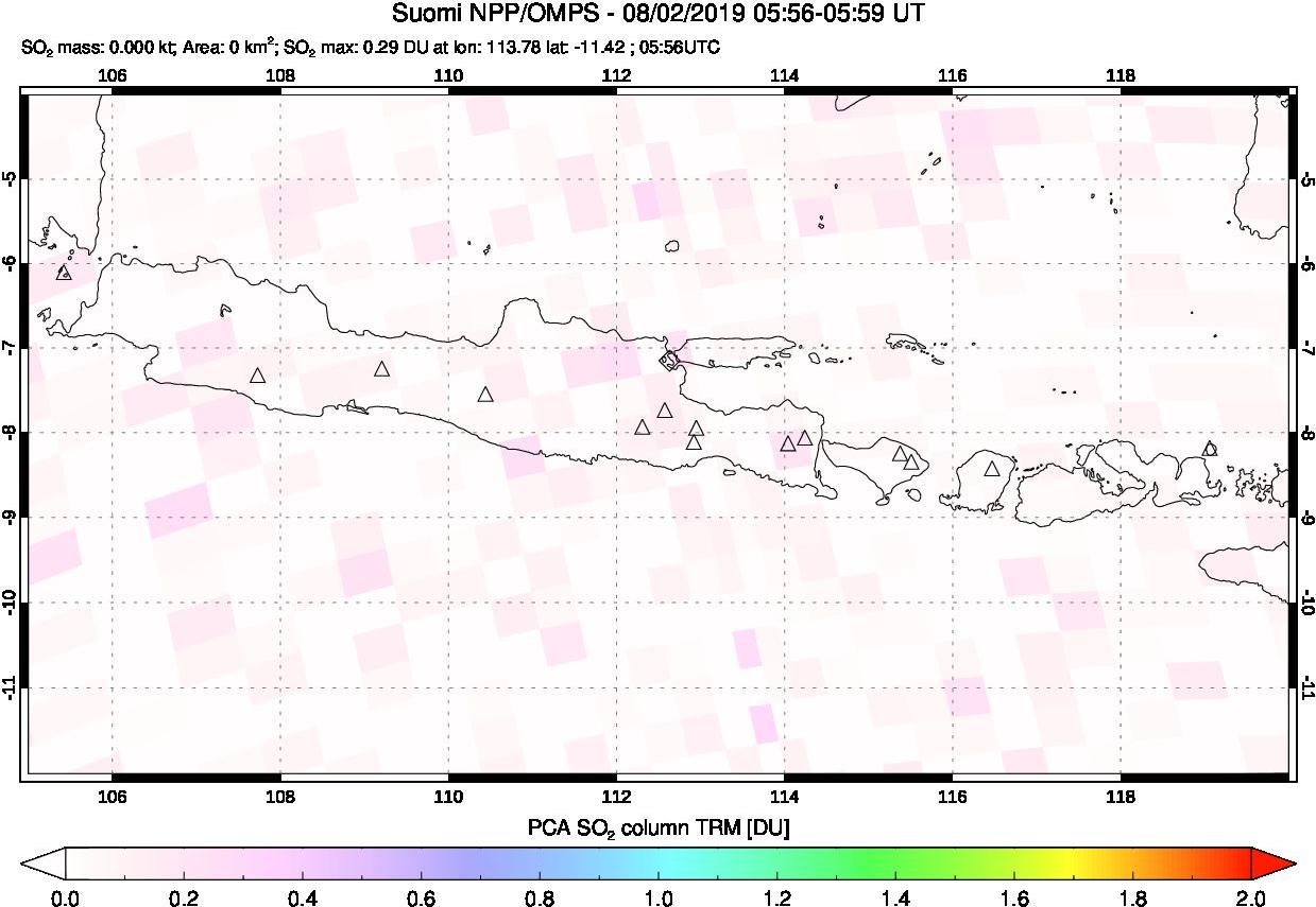 A sulfur dioxide image over Java, Indonesia on Aug 02, 2019.