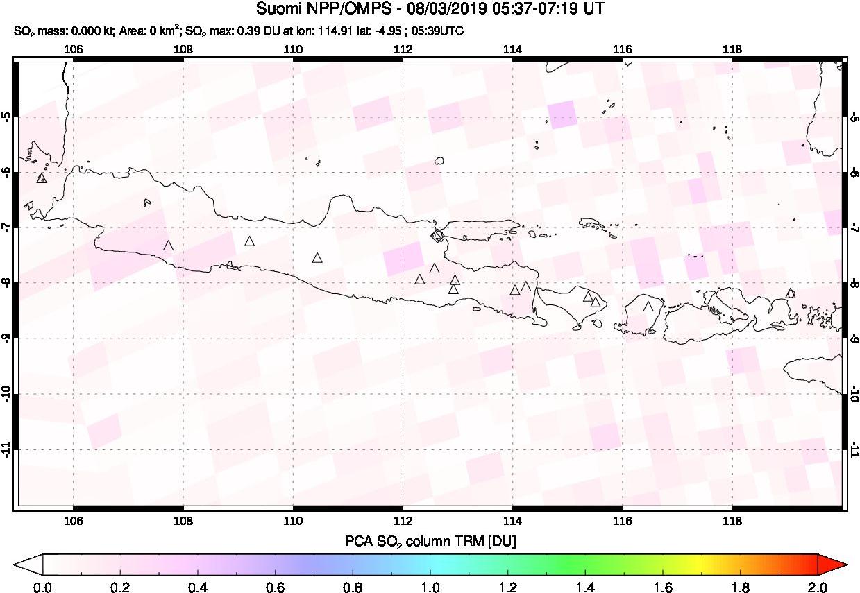 A sulfur dioxide image over Java, Indonesia on Aug 03, 2019.