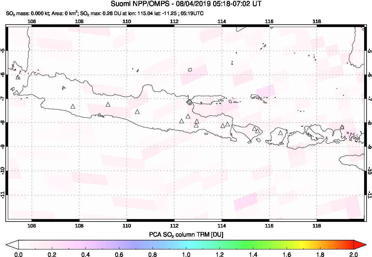 A sulfur dioxide image over Java, Indonesia on Aug 04, 2019.