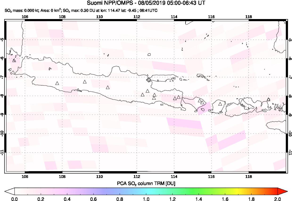 A sulfur dioxide image over Java, Indonesia on Aug 05, 2019.