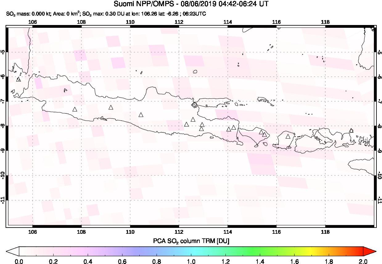 A sulfur dioxide image over Java, Indonesia on Aug 06, 2019.