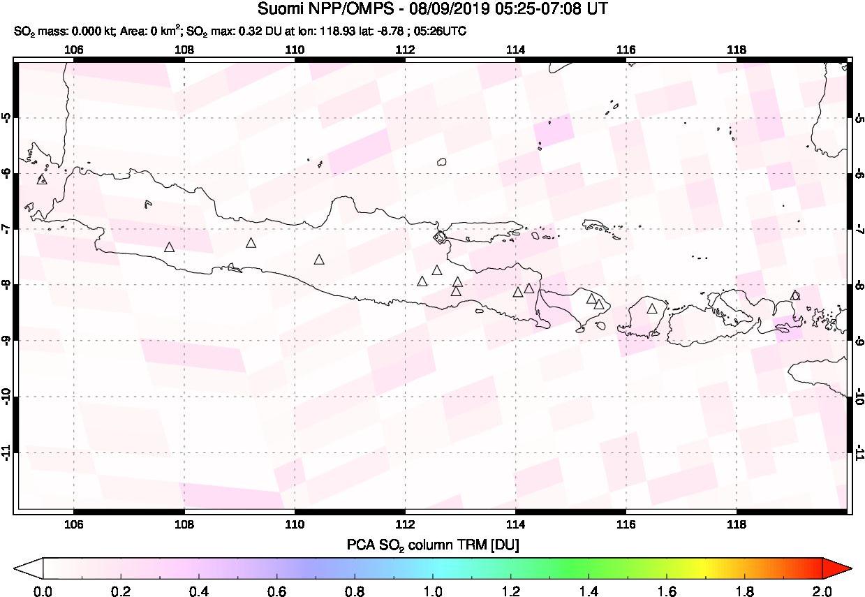 A sulfur dioxide image over Java, Indonesia on Aug 09, 2019.