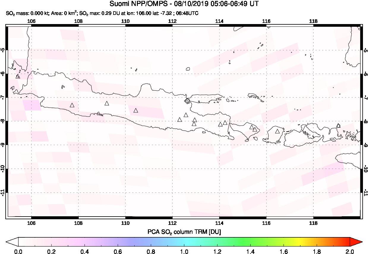 A sulfur dioxide image over Java, Indonesia on Aug 10, 2019.