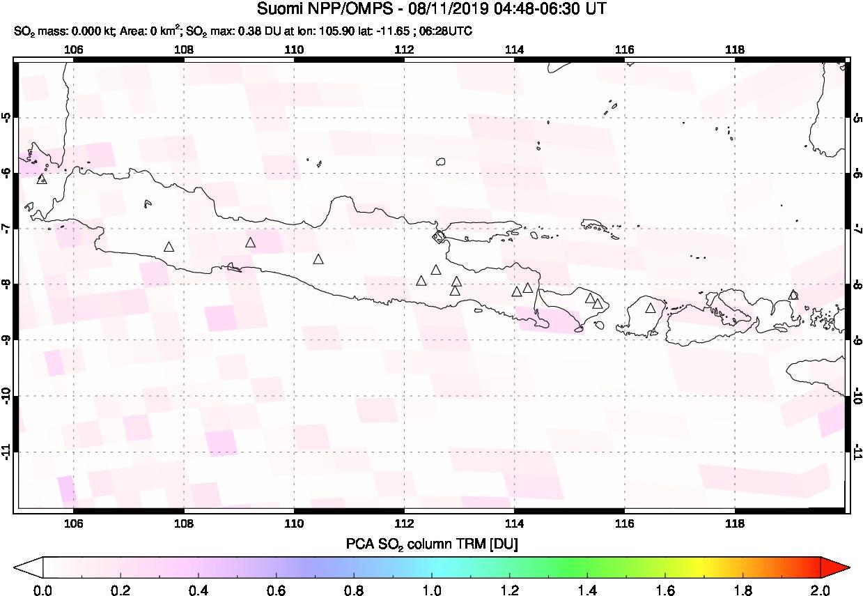 A sulfur dioxide image over Java, Indonesia on Aug 11, 2019.