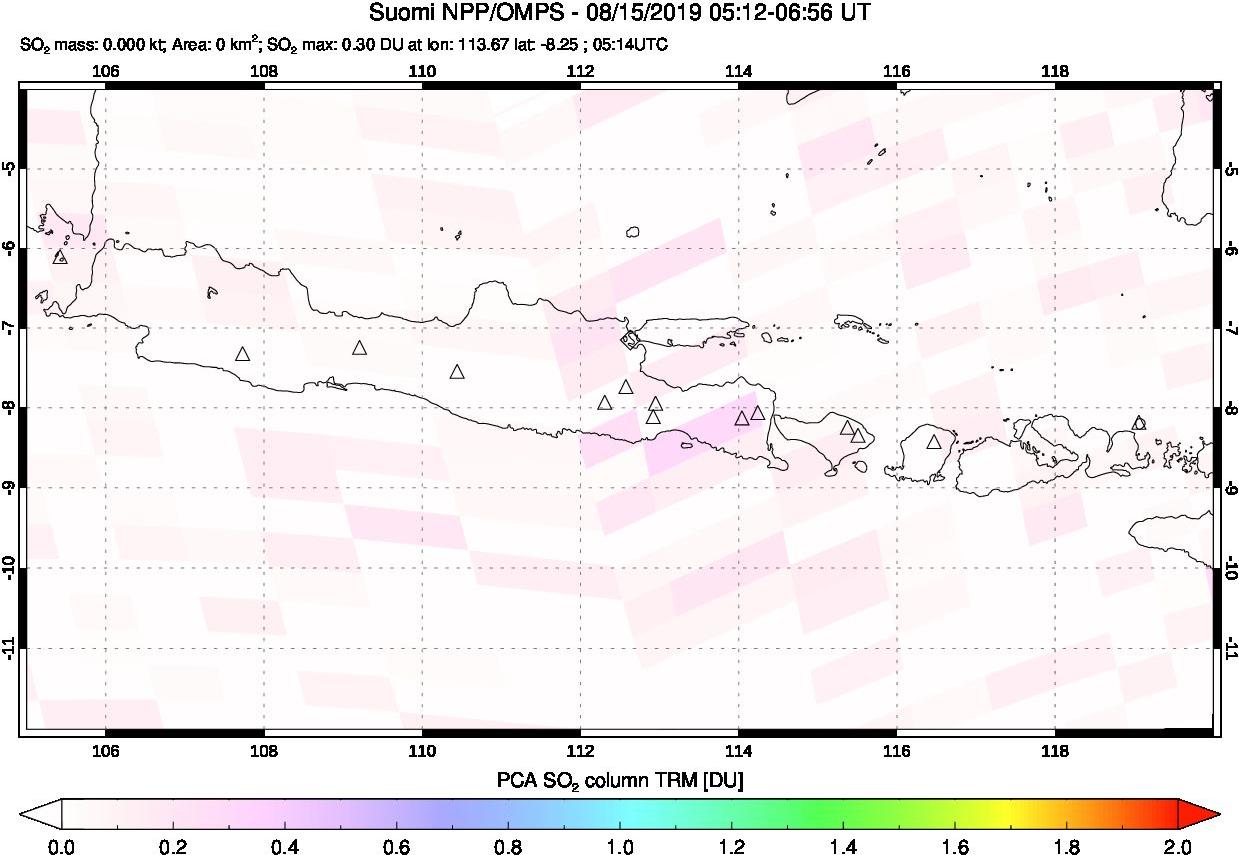 A sulfur dioxide image over Java, Indonesia on Aug 15, 2019.