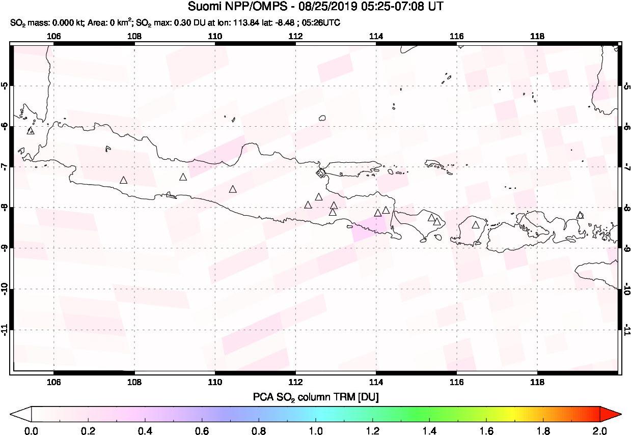 A sulfur dioxide image over Java, Indonesia on Aug 25, 2019.