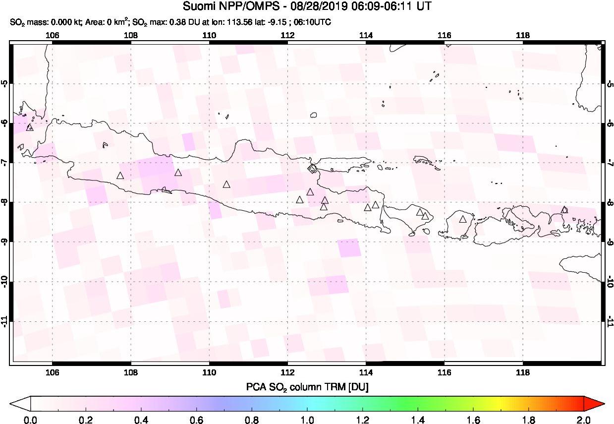 A sulfur dioxide image over Java, Indonesia on Aug 28, 2019.