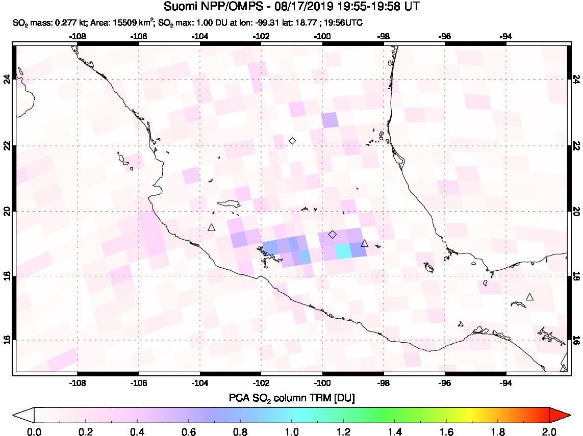 A sulfur dioxide image over Mexico on Aug 17, 2019.