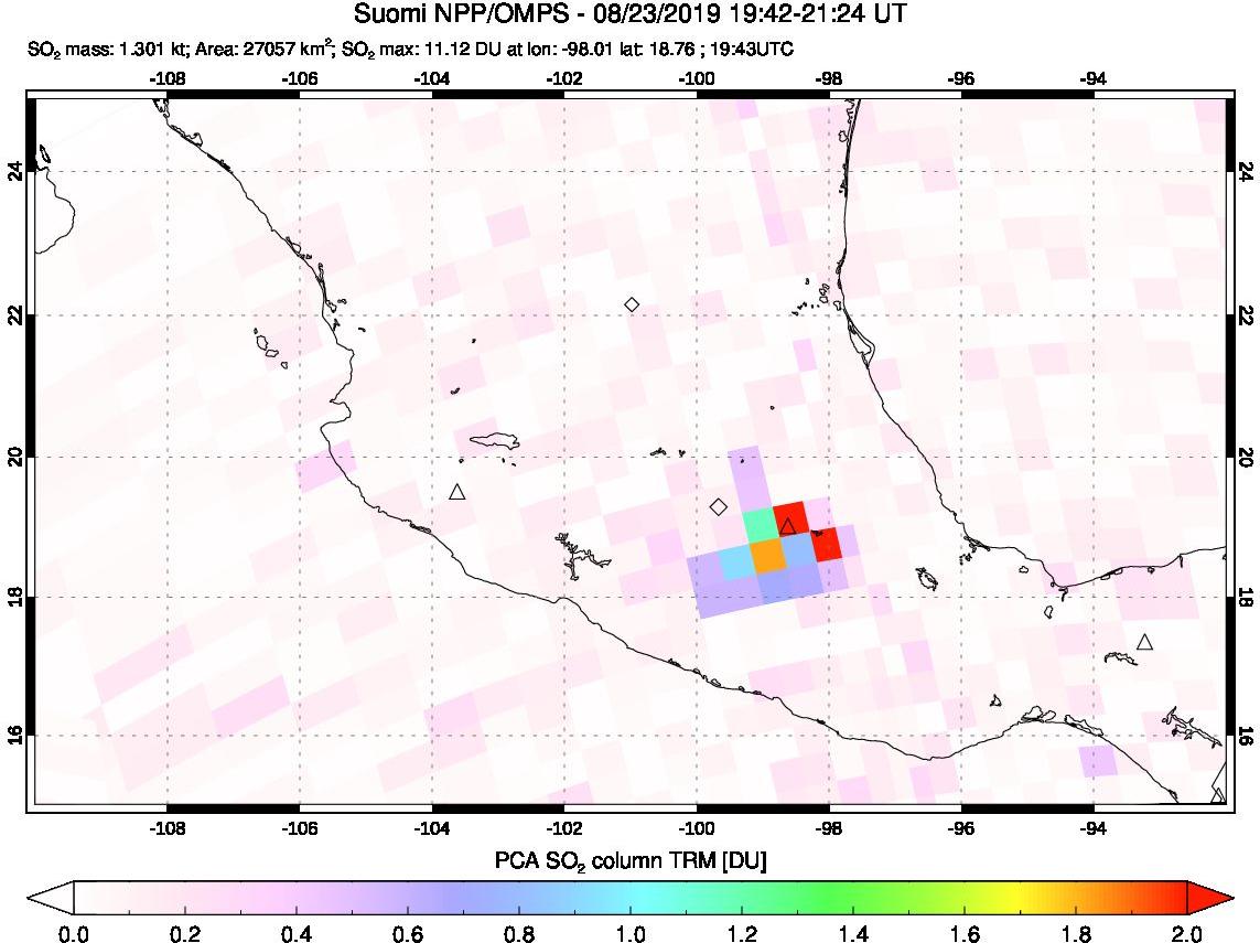 A sulfur dioxide image over Mexico on Aug 23, 2019.