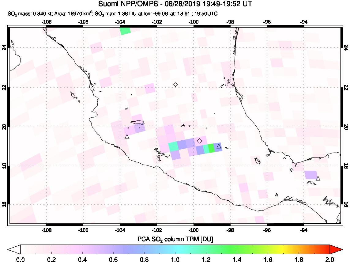 A sulfur dioxide image over Mexico on Aug 28, 2019.