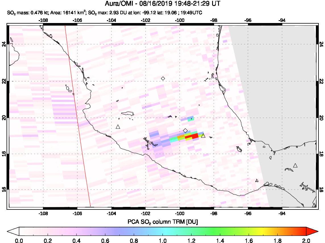 A sulfur dioxide image over Mexico on Aug 16, 2019.
