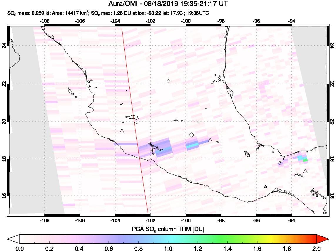 A sulfur dioxide image over Mexico on Aug 18, 2019.