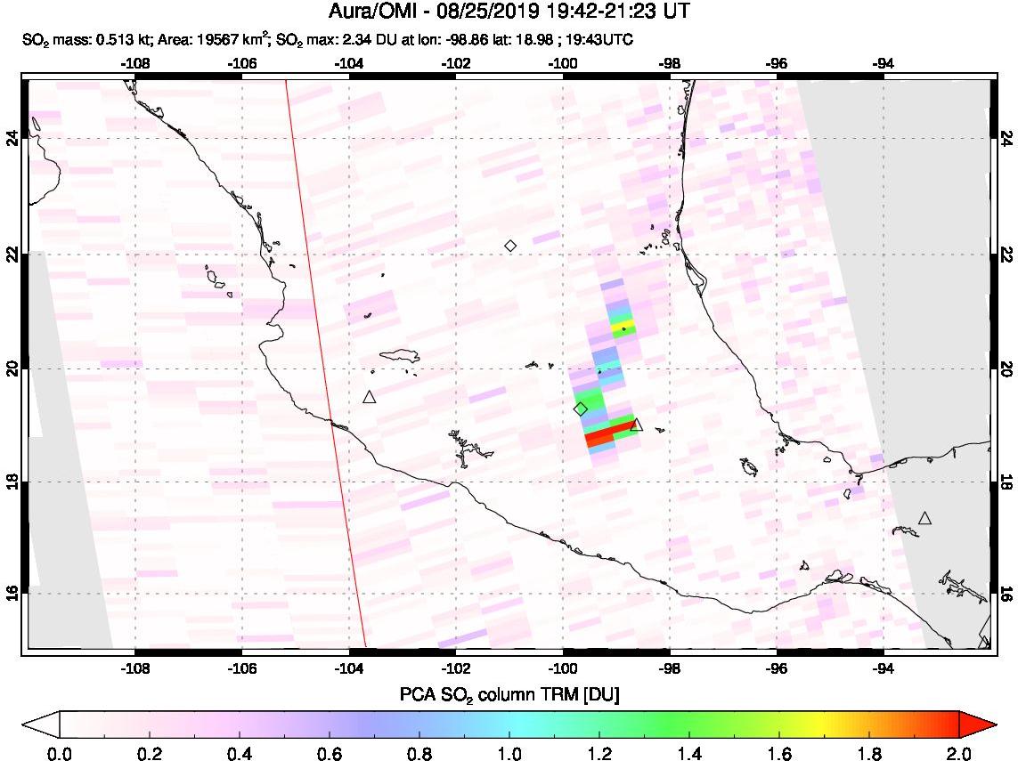 A sulfur dioxide image over Mexico on Aug 25, 2019.