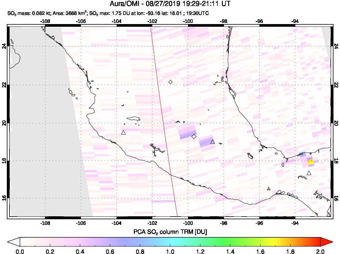 A sulfur dioxide image over Mexico on Aug 27, 2019.
