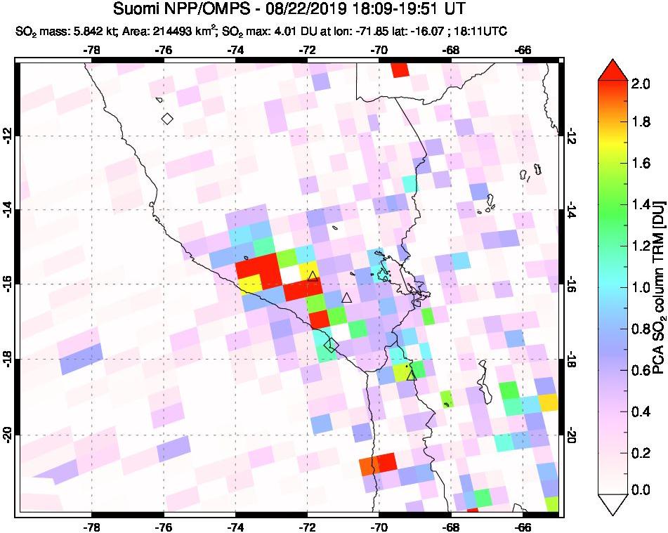 A sulfur dioxide image over Peru on Aug 22, 2019.