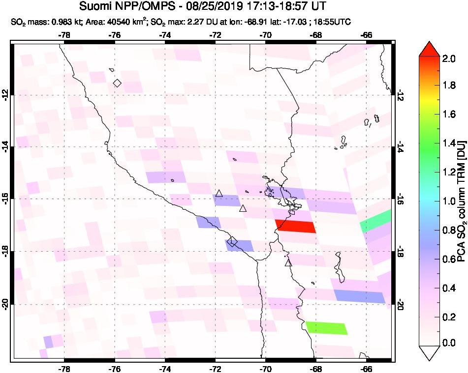 A sulfur dioxide image over Peru on Aug 25, 2019.