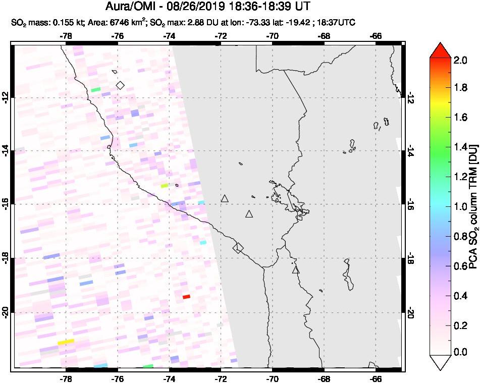 A sulfur dioxide image over Peru on Aug 26, 2019.