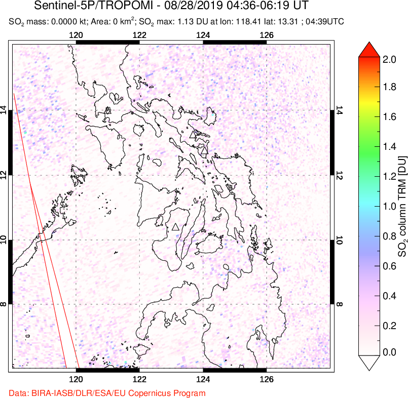 A sulfur dioxide image over Philippines on Aug 28, 2019.