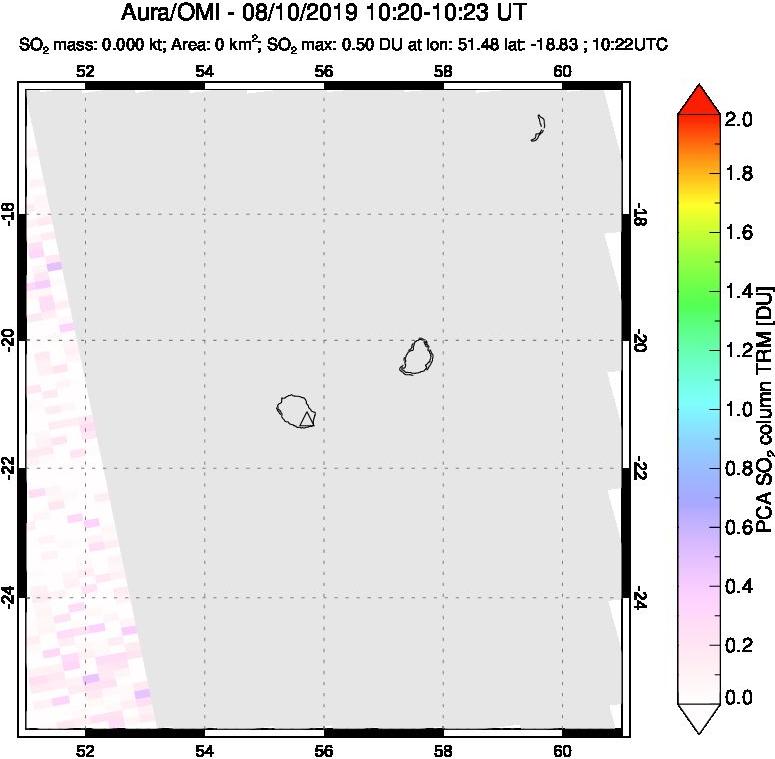 A sulfur dioxide image over Reunion Island, Indian Ocean on Aug 10, 2019.