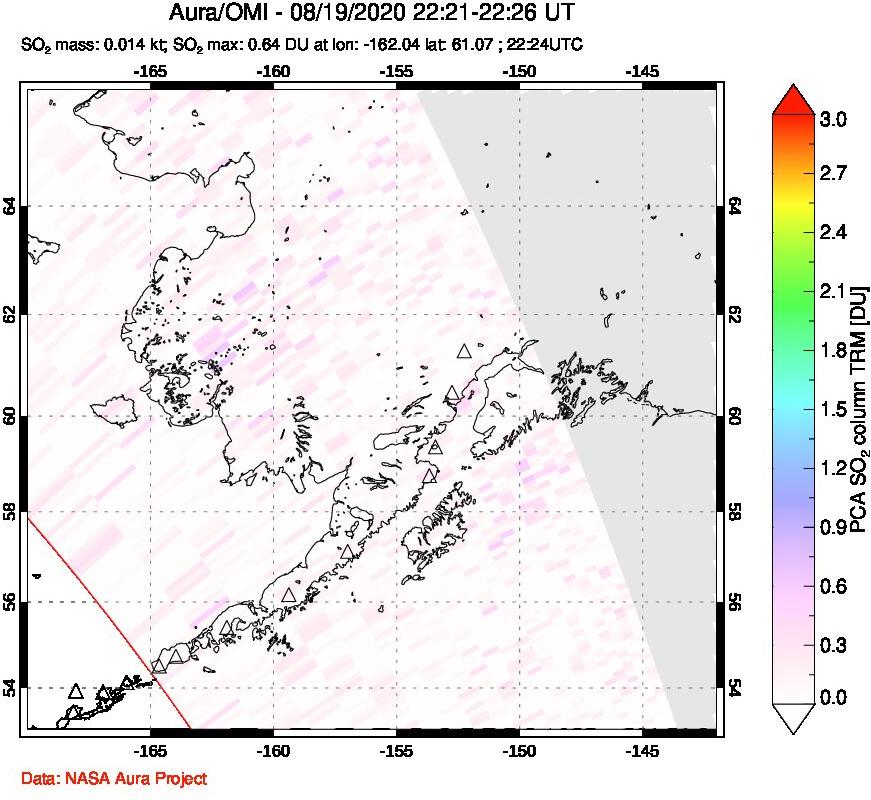 A sulfur dioxide image over Alaska, USA on Aug 19, 2020.