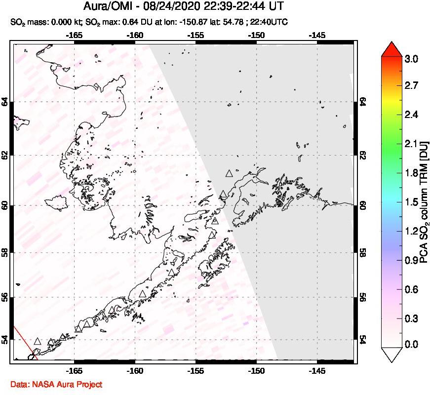 A sulfur dioxide image over Alaska, USA on Aug 24, 2020.