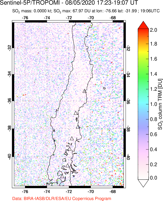 A sulfur dioxide image over Central Chile on Aug 05, 2020.
