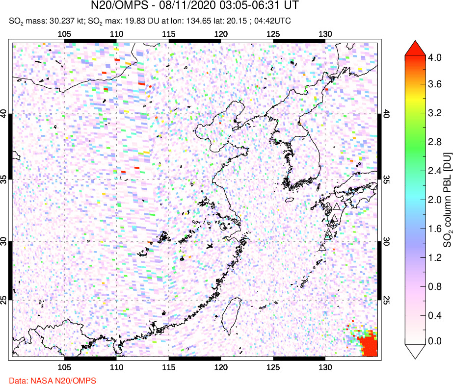A sulfur dioxide image over Eastern China on Aug 11, 2020.