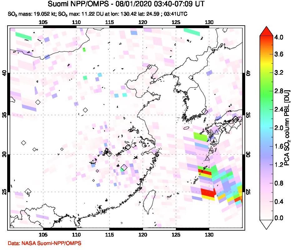 A sulfur dioxide image over Eastern China on Aug 01, 2020.