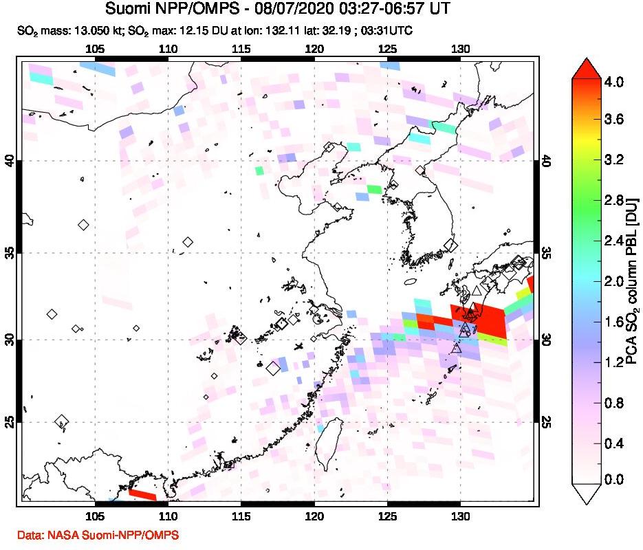 A sulfur dioxide image over Eastern China on Aug 07, 2020.