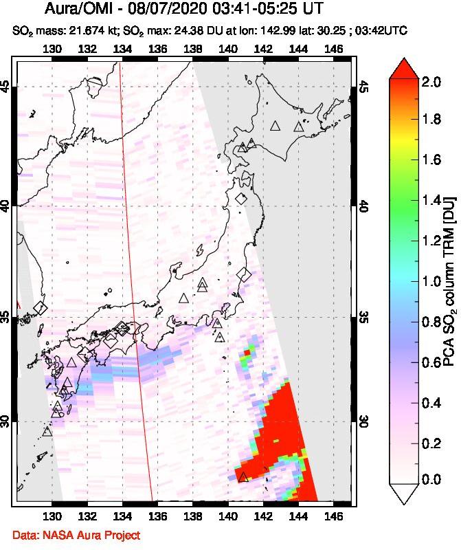 A sulfur dioxide image over Japan on Aug 07, 2020.
