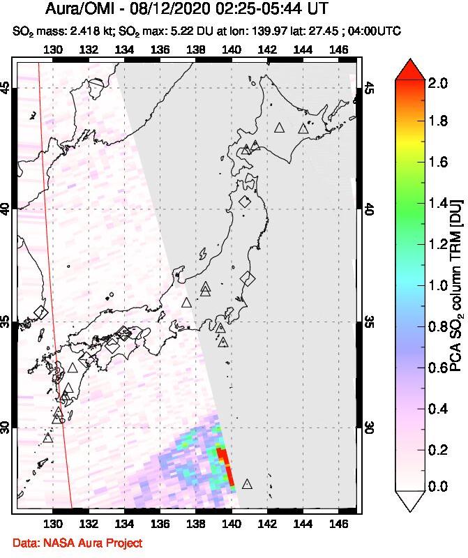 A sulfur dioxide image over Japan on Aug 12, 2020.