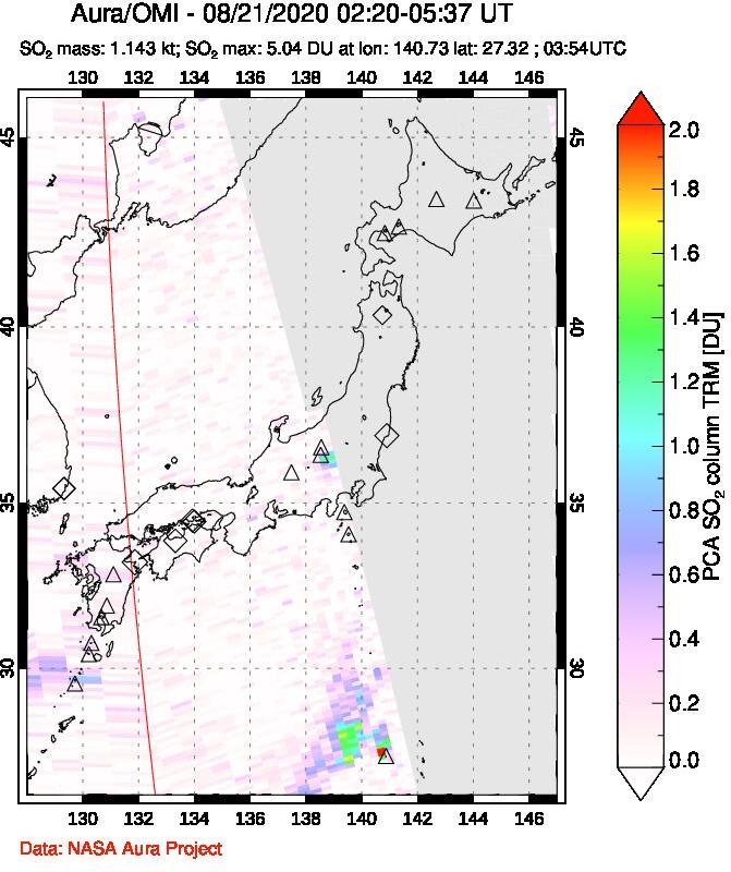 A sulfur dioxide image over Japan on Aug 21, 2020.