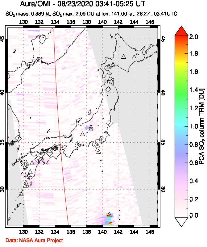 A sulfur dioxide image over Japan on Aug 23, 2020.