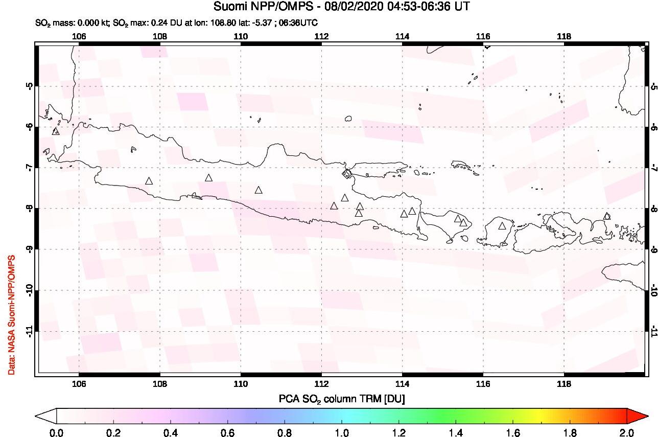 A sulfur dioxide image over Java, Indonesia on Aug 02, 2020.
