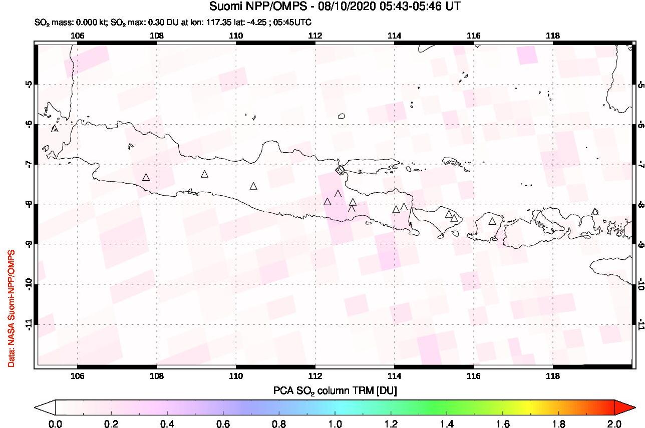 A sulfur dioxide image over Java, Indonesia on Aug 10, 2020.
