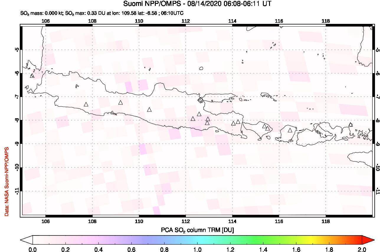 A sulfur dioxide image over Java, Indonesia on Aug 14, 2020.
