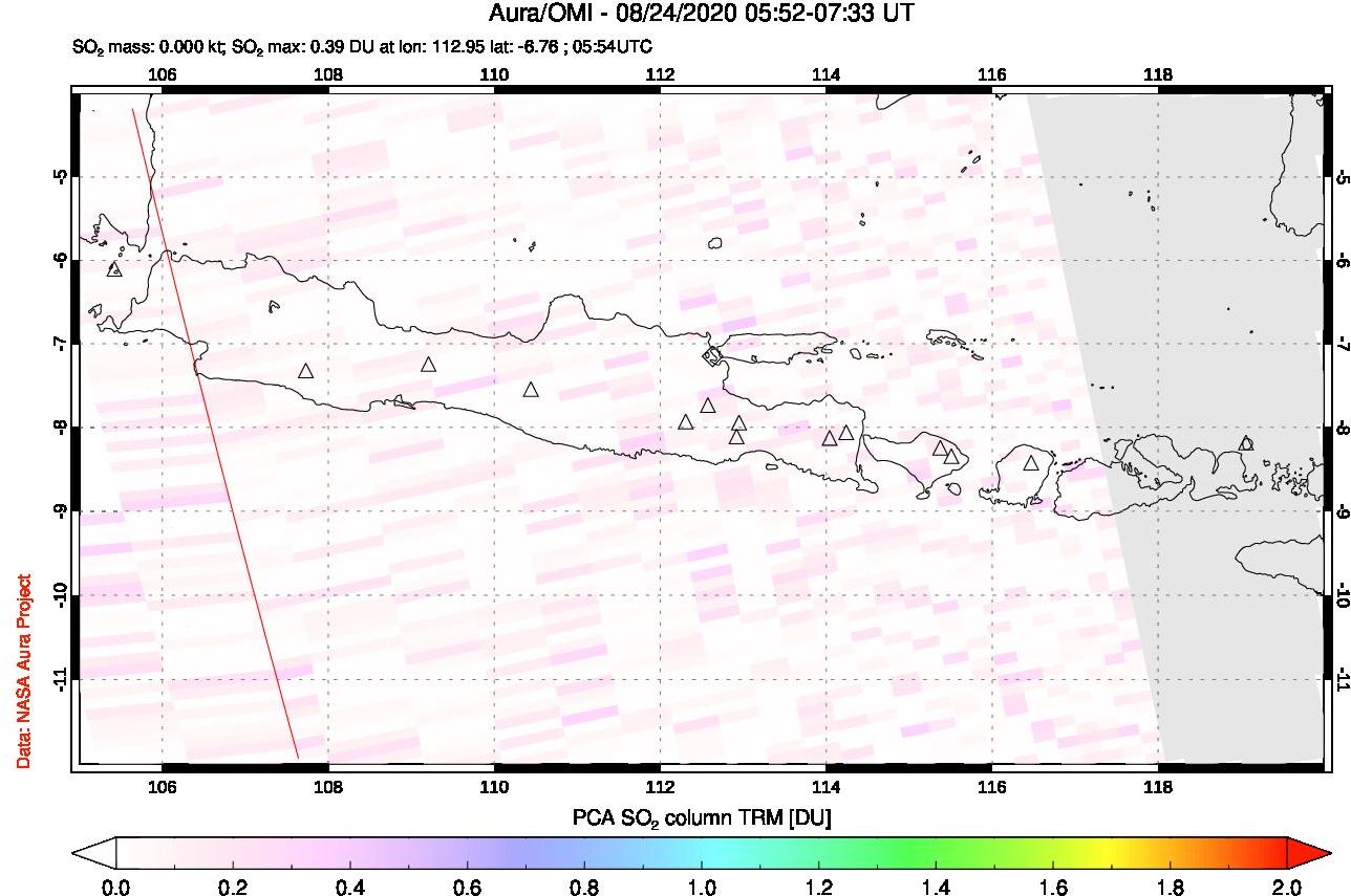 A sulfur dioxide image over Java, Indonesia on Aug 24, 2020.