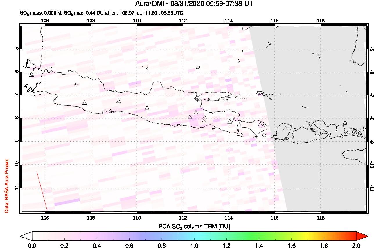 A sulfur dioxide image over Java, Indonesia on Aug 31, 2020.